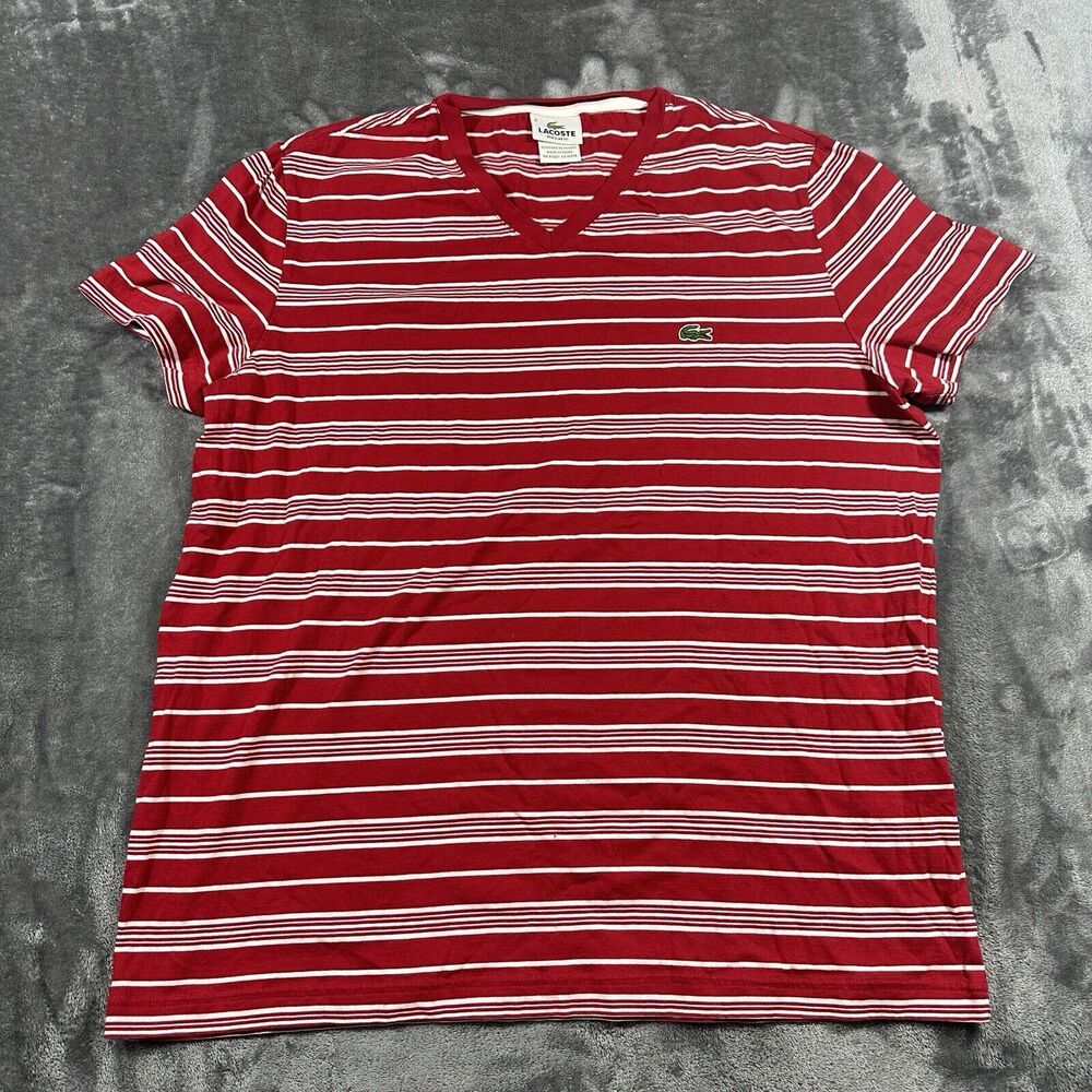 Lacoste Shirt Mens 6 Red White Striped Regular Short Sleeve Outdoor All Seasons